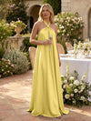 Satin A-Line Halter Pleated Formal Tent/ Trapeze Dresses