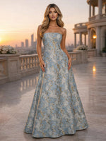 Jacquard A-Line Strapless Floral Formal Dresses