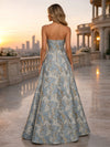 Jacquard A-Line Strapless Floral Formal Dresses