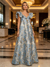 Jacquard A-Line V Neck Floral Formal Dresses