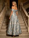Jacquard A-Line Off the Shoulder Floral Formal Dresses