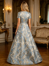 Jacquard A-Line Crew Neck Floral Formal Dresses