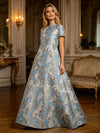Jacquard A-Line Crew Neck Floral Formal Dresses