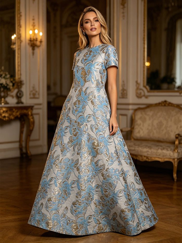 Jacquard A-Line Crew Neck Floral Formal Tent/ Trapeze Dresses