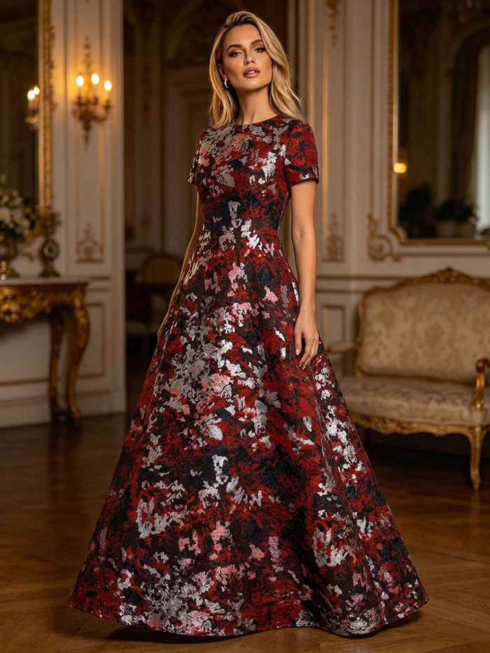 Jacquard A-Line Crew Neck Floral Formal Tent/ Trapeze Dresses