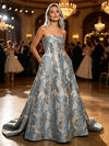 Jacquard A-Line Strapless Floral Formal Dresses