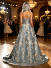 Jacquard A-Line Strapless Floral Formal Dresses