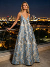 Jacquard A-Line Spaghetti Straps Floral Formal Dresses