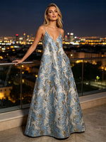 Jacquard A-Line Spaghetti Straps Floral Formal Dresses