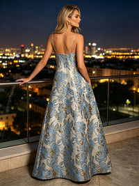 Jacquard A-Line Spaghetti Straps Floral Formal Dresses