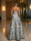 Jacquard A-Line Strapless Floral Formal Dresses