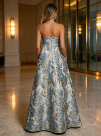 Jacquard A-Line Strapless Floral Formal Dresses