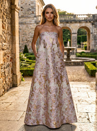 Jacquard A-Line Strapless Floral Formal Dresses