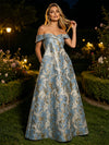 Jacquard A-Line Off the Shoulder Floral Formal Dresses