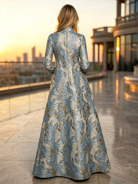 Jacquard A-Line High Neck Floral Formal Dresses