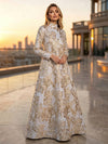Jacquard A-Line High Neck Floral Formal Dresses