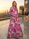 Jacquard A-Line High Neck Floral Formal Dresses