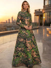 Jacquard A-Line High Neck Floral Formal Tent/ Trapeze Dresses