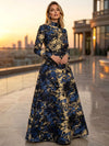Jacquard A-Line High Neck Floral Formal Tent/ Trapeze Dresses