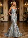 Jacquard Mermaid Square Neck Floral Formal Dresses