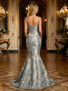 Jacquard Mermaid Square Neck Floral Formal Dresses