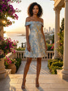 Jacquard A-Line Off the Shoulder Floral Formal Dresses