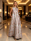 Jacquard A-Line Crew Neck Floral Formal Dresses