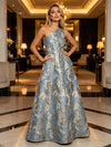 Jacquard A-Line One Shoulder Floral Formal Dresses