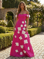 Satin A-Line Off the Shoulder 3D Flowers Formal Dresses