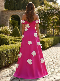 Satin A-Line Off the Shoulder 3D Flowers Formal Dresses