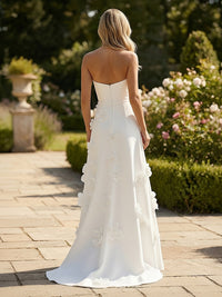 Satin A-Line Strapless 3D Flowers Formal Dresses