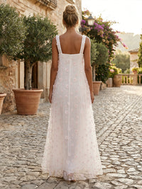 Tulle A-Line Square Neck 3D Flowers Formal Dresses