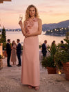 Jersey Sheath Halter 3D Flowers Evening Dresses