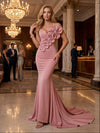 Satin Mermaid Off the Shoulder 3D Flowers Evening Dresses