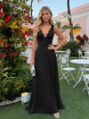 Chiffon V Neck Lace Appliques A Line Formal Dresses