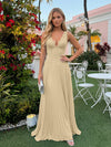 Chiffon V Neck Lace Appliques A Line Formal Dresses