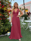 Chiffon V Neck Lace Appliques A Line Formal Dresses