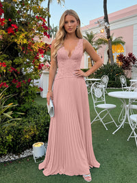 Chiffon V Neck Lace Appliques A Line Formal Dresses