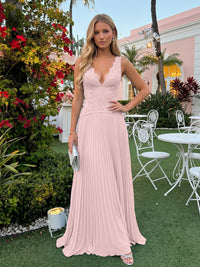 Chiffon V Neck Lace Appliques A Line Formal Dresses