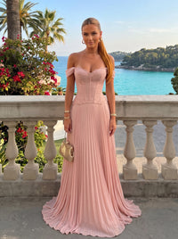 Chiffon Off the Shoulder Lace Appliques A Line Formal Dresses