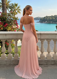 Chiffon Off the Shoulder Lace Appliques A Line Formal Dresses