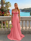Chiffon Off the Shoulder Lace Appliques A Line Formal Dresses