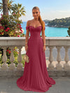 Chiffon Off the Shoulder Lace Appliques A Line Formal Dresses