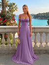 Chiffon Off the Shoulder Lace Appliques A Line Formal Dresses