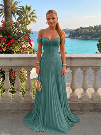 Chiffon Off the Shoulder Lace Appliques A Line Formal Dresses