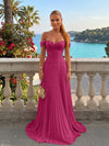 Chiffon Off the Shoulder Lace Appliques A Line Formal Dresses