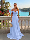 Chiffon Off the Shoulder Lace Appliques A Line Formal Dresses