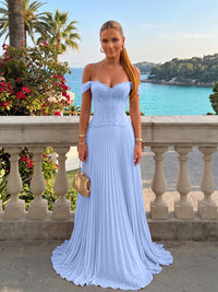 Chiffon Off the Shoulder Lace Appliques A Line Formal Dresses