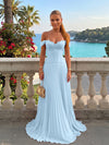 Chiffon Off the Shoulder Lace Appliques A Line Formal Dresses