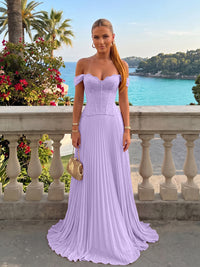 Chiffon Off the Shoulder Lace Appliques A Line Formal Dresses